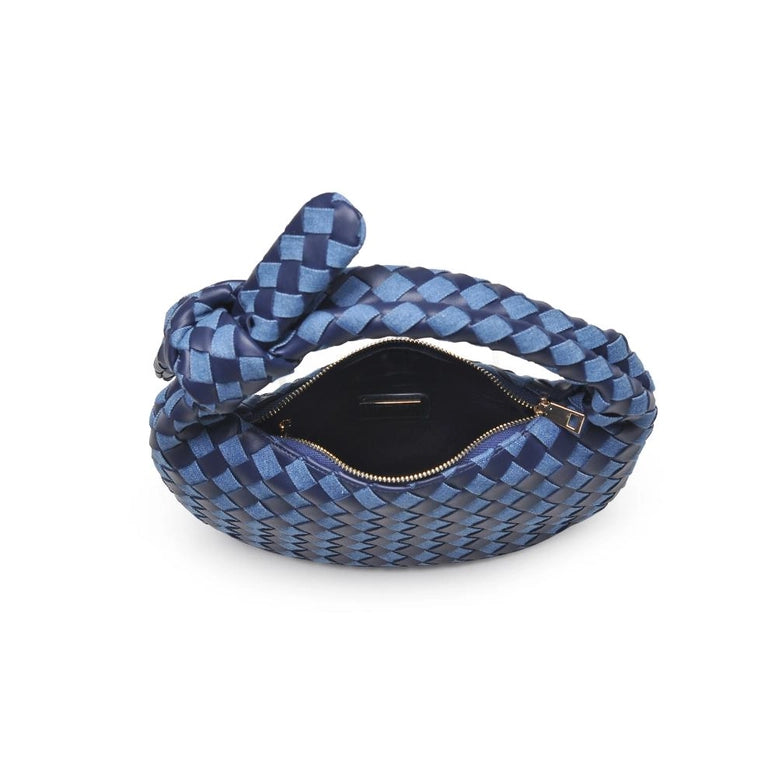 Lizbeth Woven Knot Zippered Clutch Checkered Denim