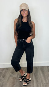 Angie Black Denim Barrel Jeans