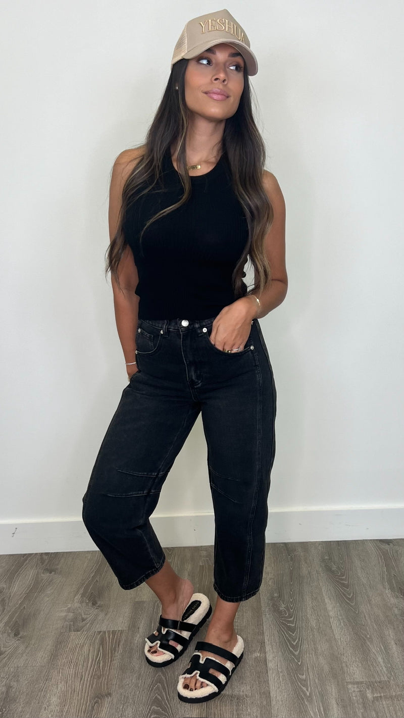 Angie Black Denim Barrel Jeans