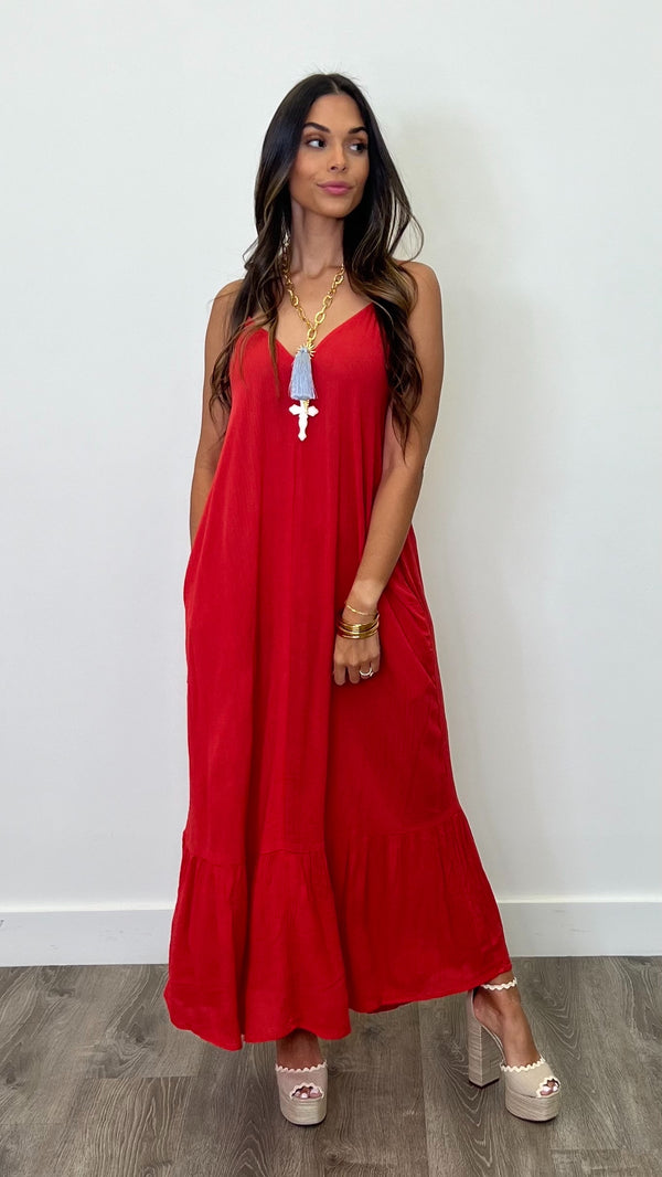 Enea Flame Red Maxi Dress