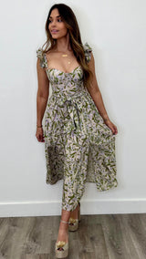 Rosella Lavender Green Floral Corset Dress