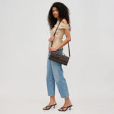 Ada Top Handle Woven East West Clutch Crossbody Espresso