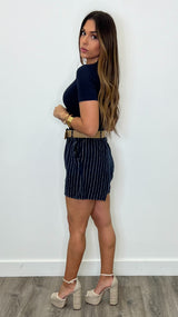 Daimiel Navy Striped Shorts with belt