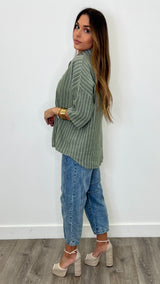 La Gomera Olive Oversized Big Button Blouse Linen