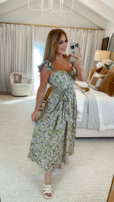 Rosella Lavender Green Floral Corset Dress