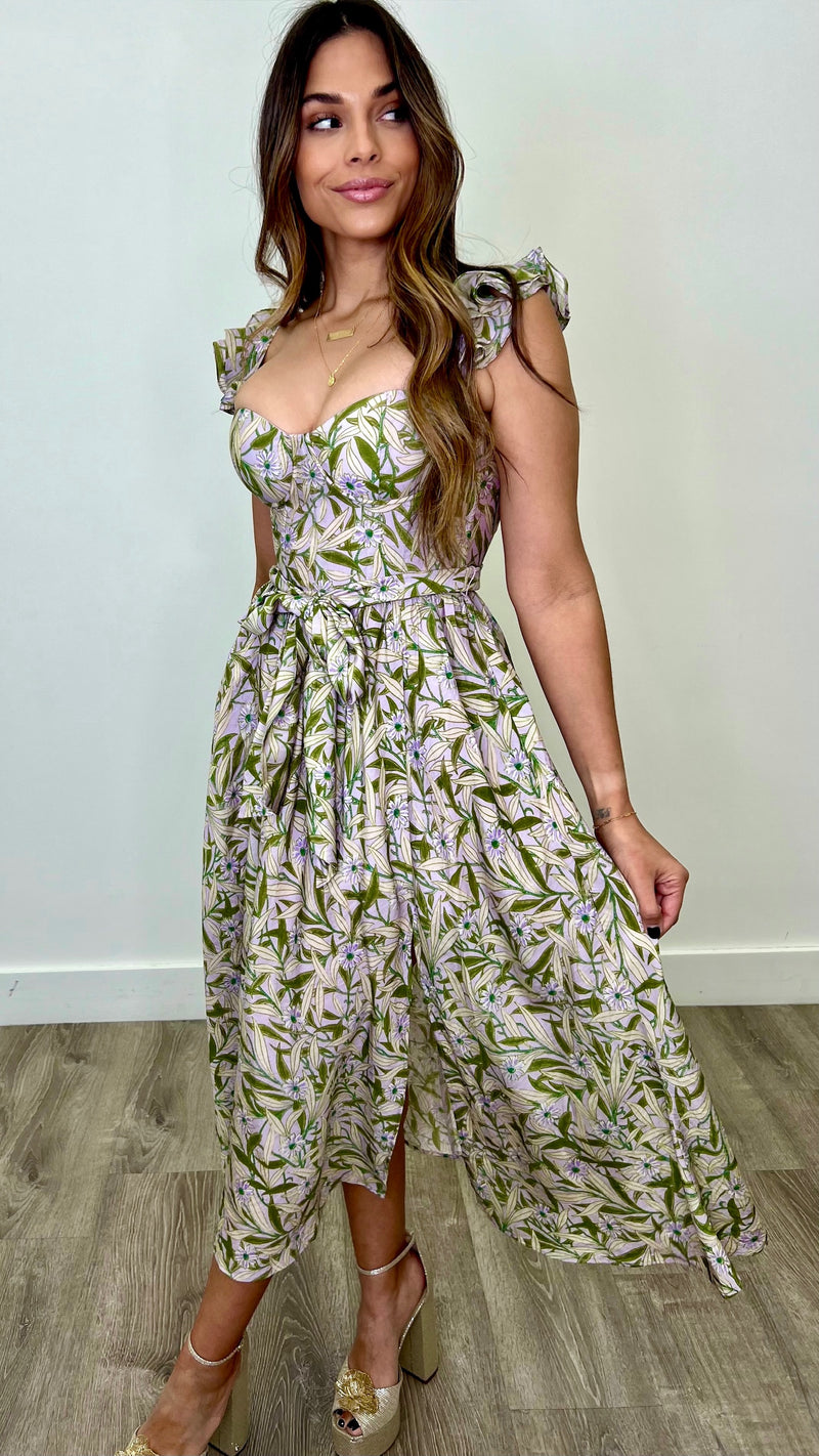 Rosella Lavender Green Floral Corset Dress