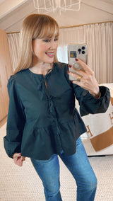 Pearce Black Poplin Bow Top