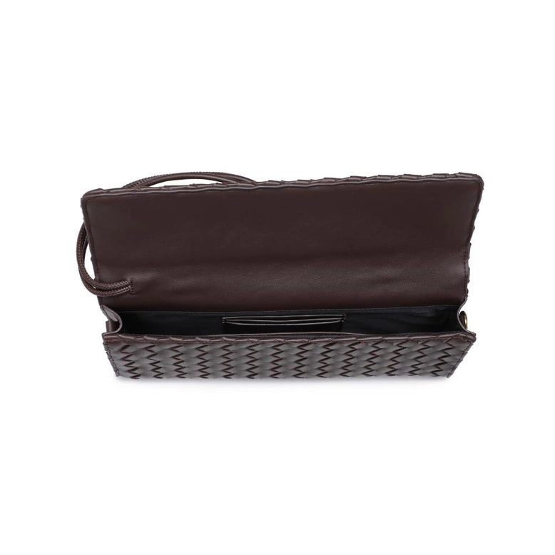 Ada Top Handle Woven East West Clutch Crossbody Espresso