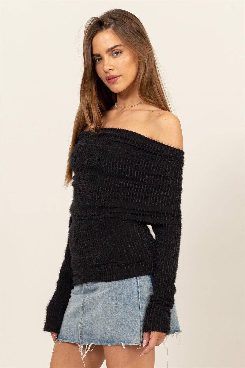 Natalee Black Fuzzy Top