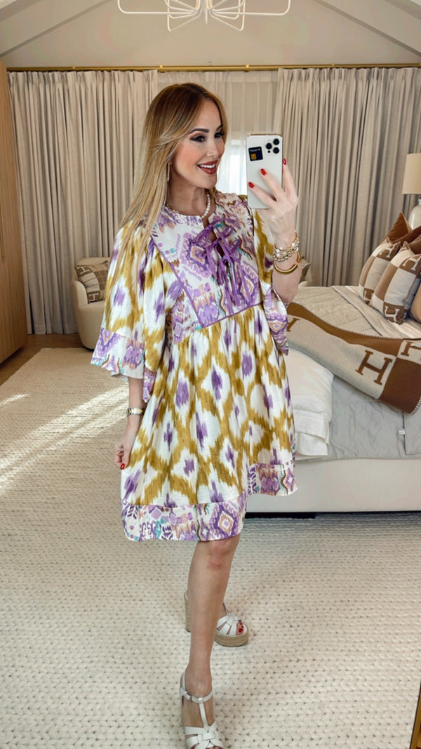 Xenia Golden Yellow Print Dress