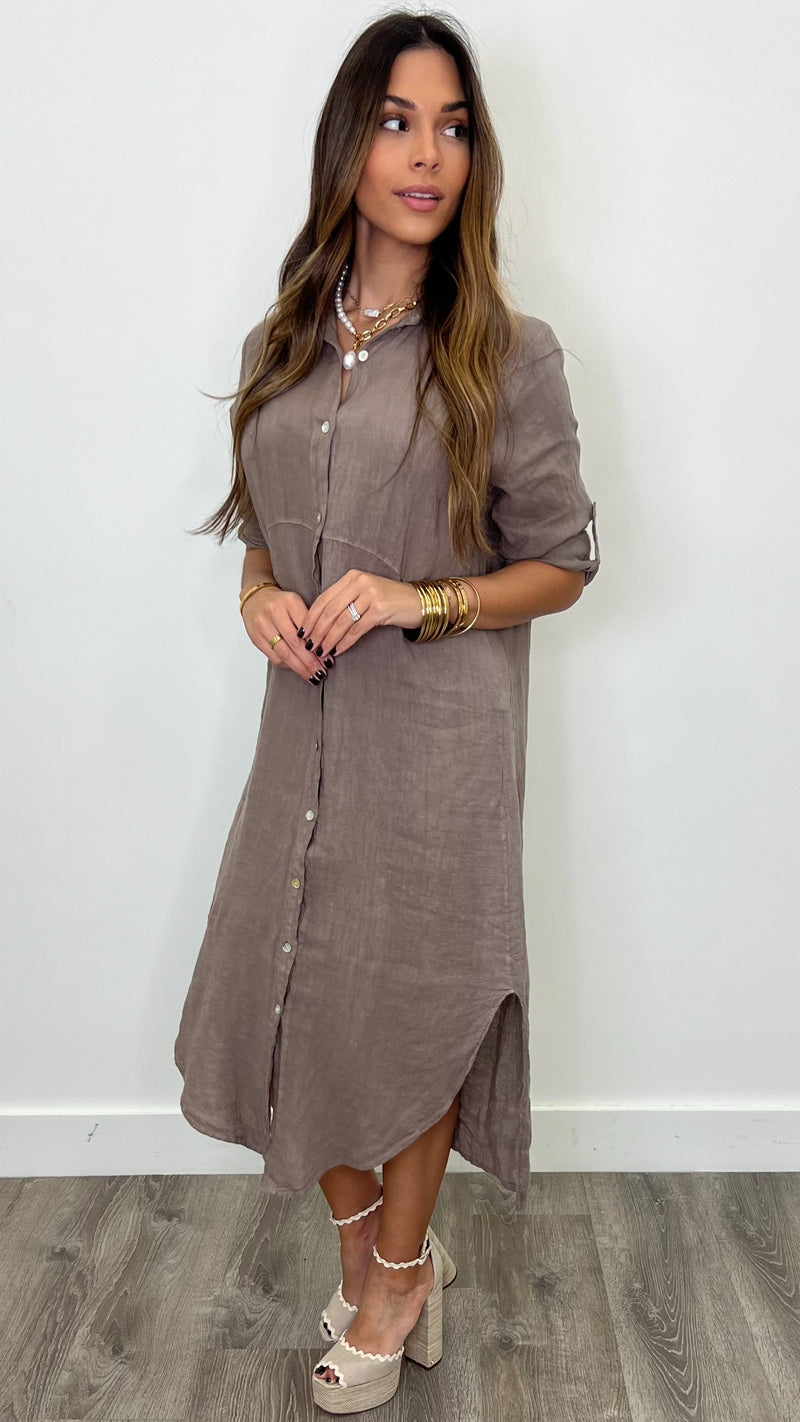 Gran Canaria Linen Taupe Dress