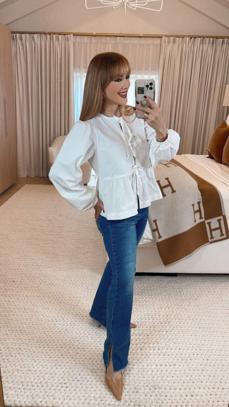 Lina White Poplin Bow Top