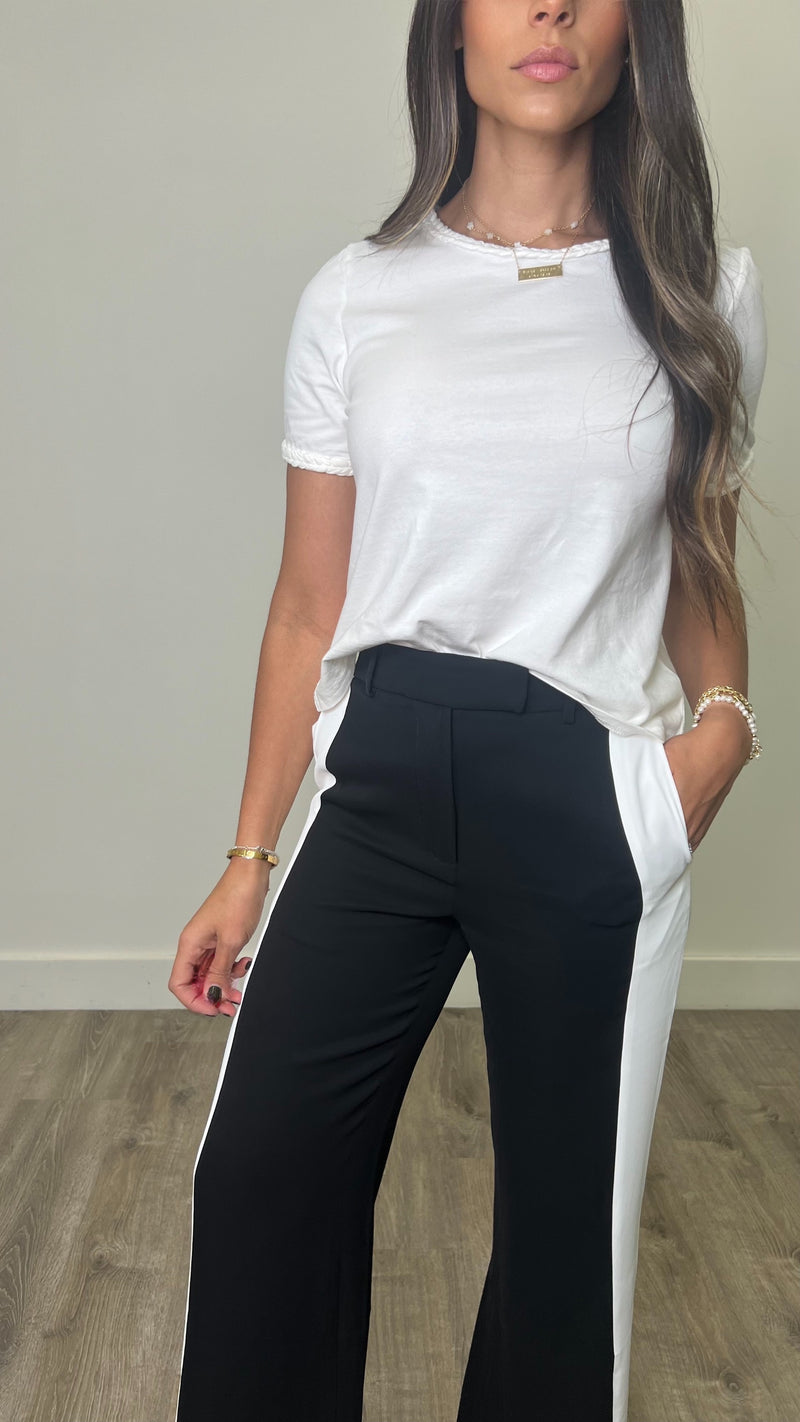 Crispin Black Off White Wide Leg Pants