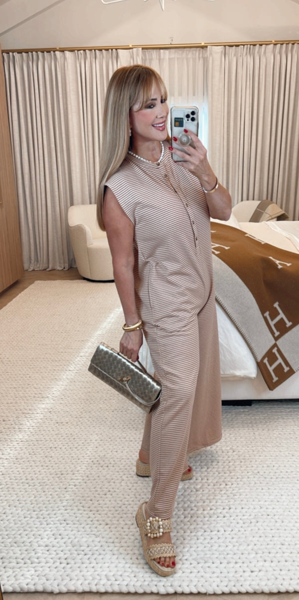 Copper Sand Striped Jumpsuit