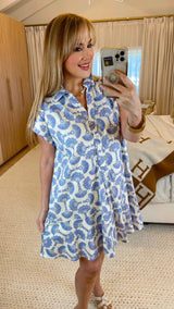 Emmeline Blue Print Mini Dress