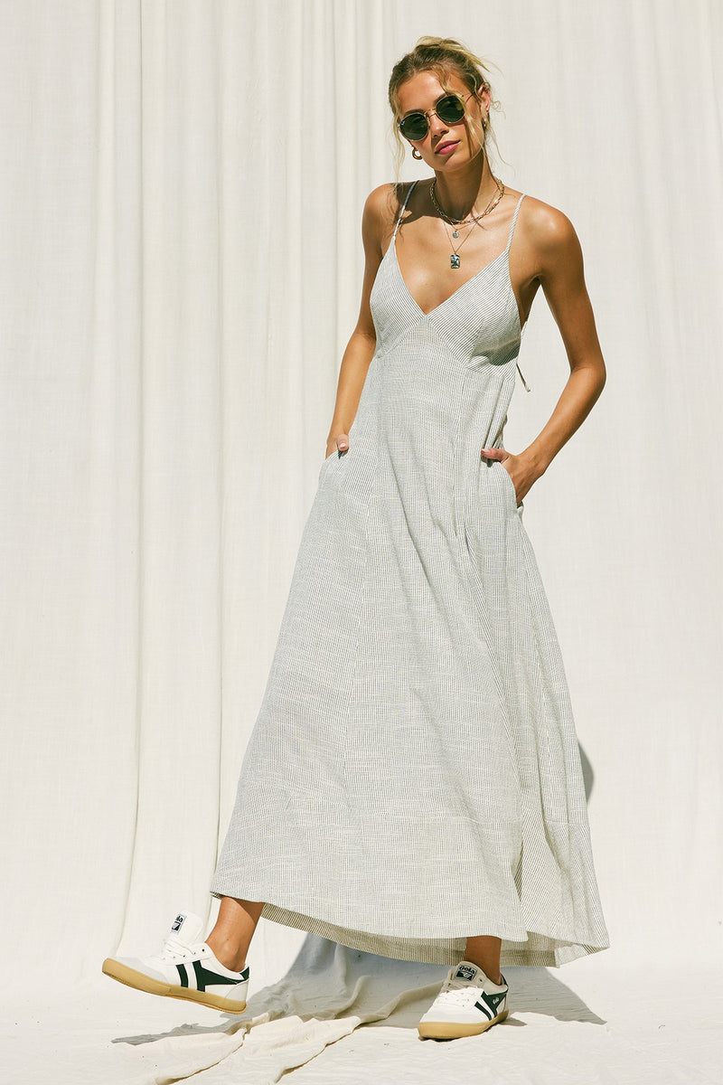 Reed Natural Striped Linen Maxi Dress