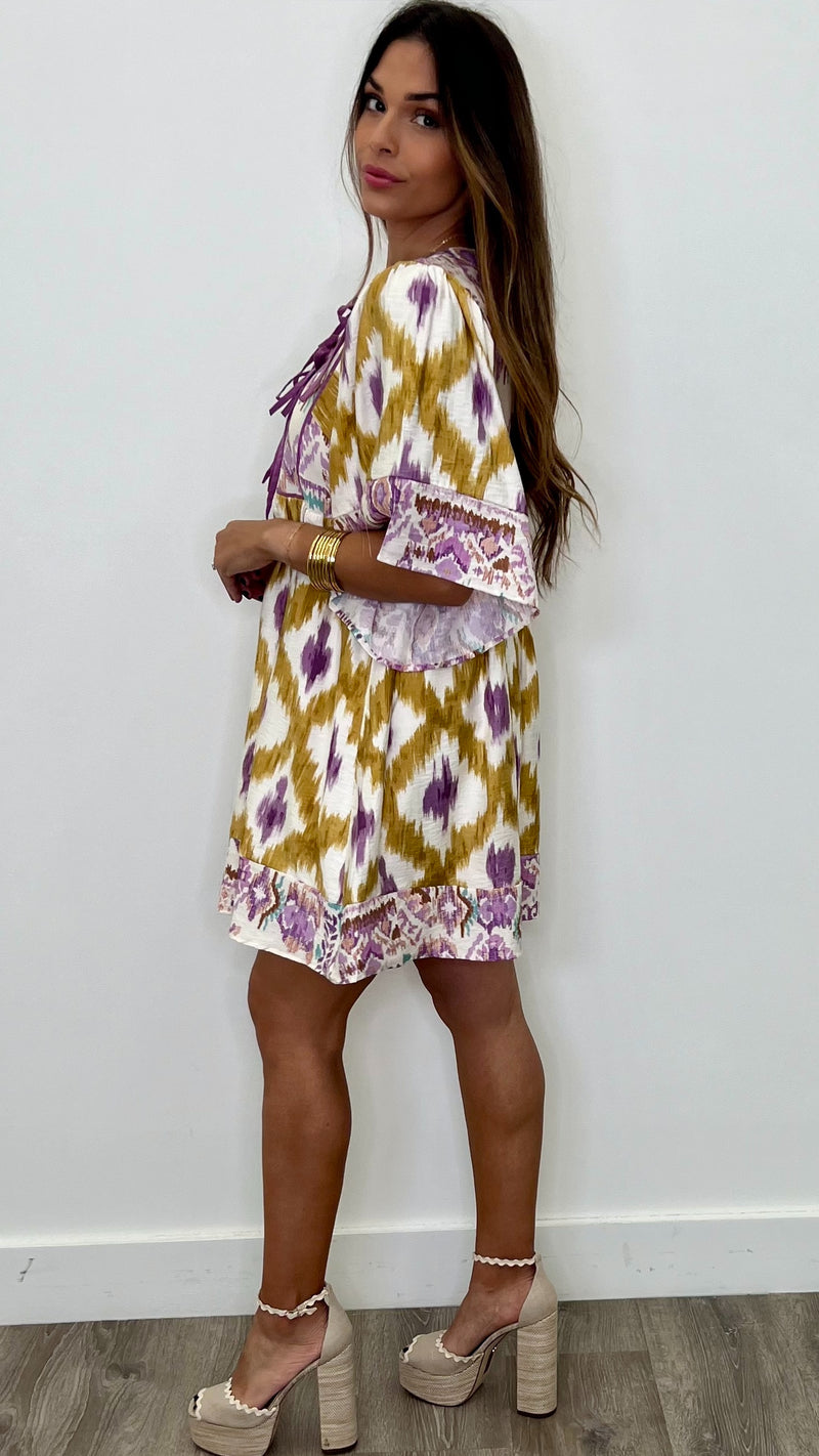 Xenia Golden Yellow Print Dress