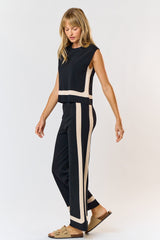 Ivan Black Contrast Sweater and Wide Leg Pants Set