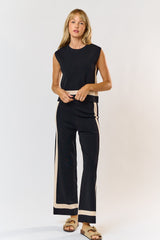 Ivan Black Contrast Sweater and Wide Leg Pants Set