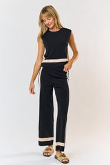 Ivan Black Contrast Sweater and Wide Leg Pants Set