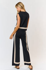 Ivan Black Contrast Sweater and Wide Leg Pants Set