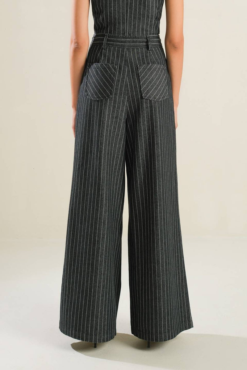 Terra Black Denim Striped Pants