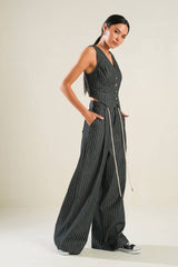 Terra Black Denim Striped Pants