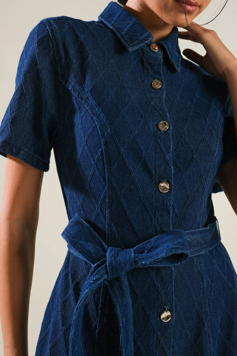 Mayra Dark Denim Button Down Midi Dress