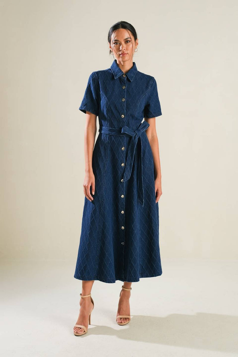 Mayra Dark Denim Button Down Midi Dress