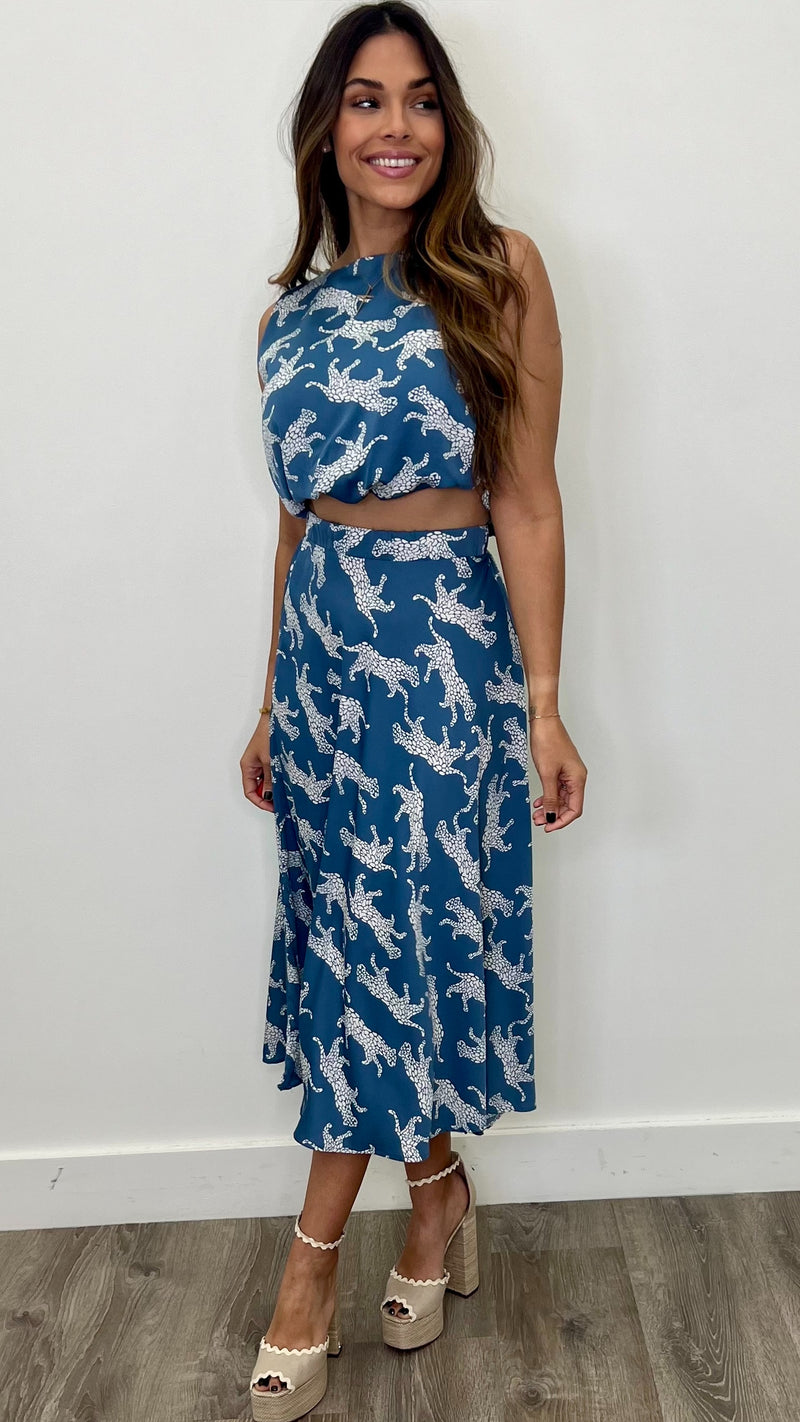 Freya Blue Print Midi Skirt