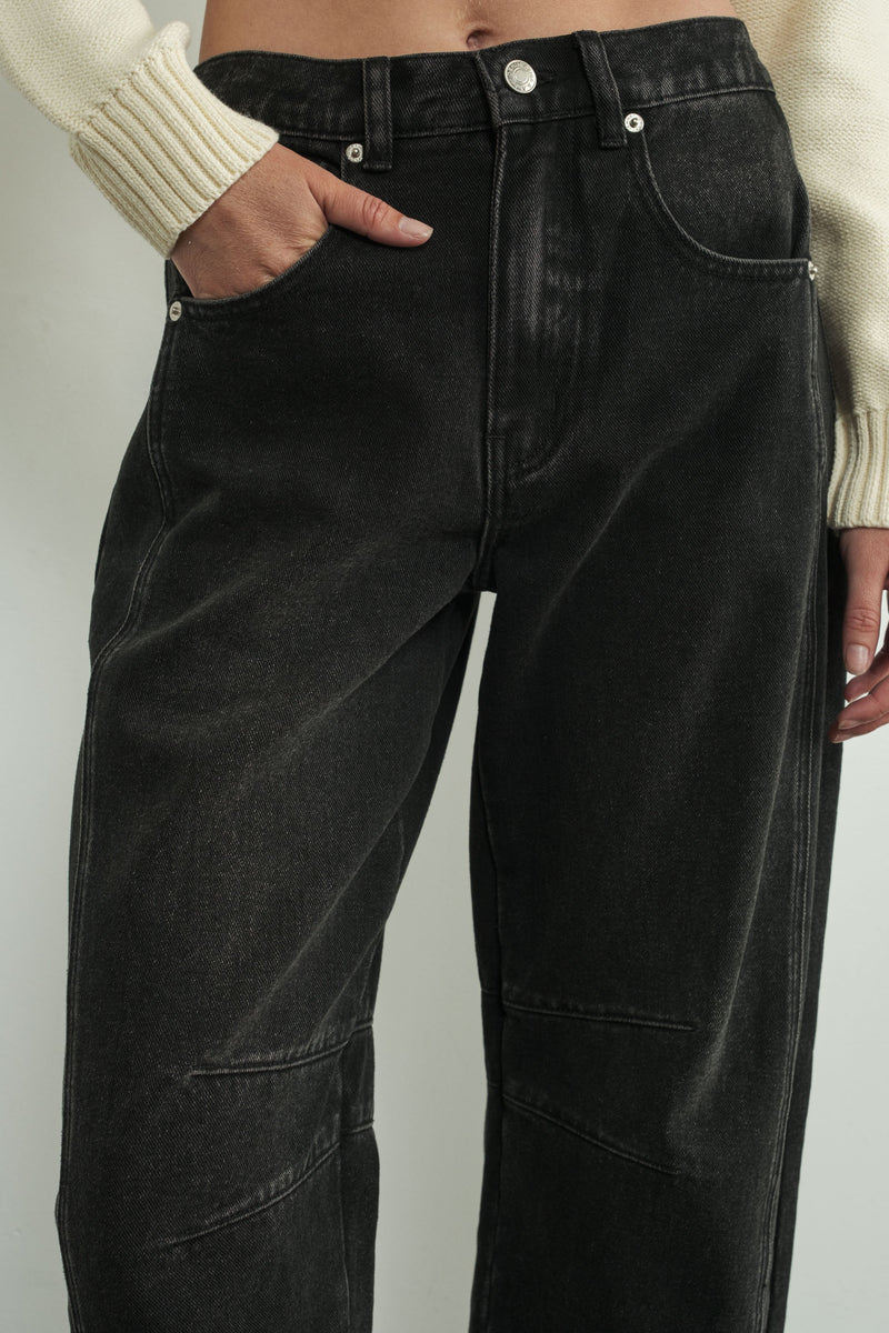 Angie Black Denim Barrel Jeans