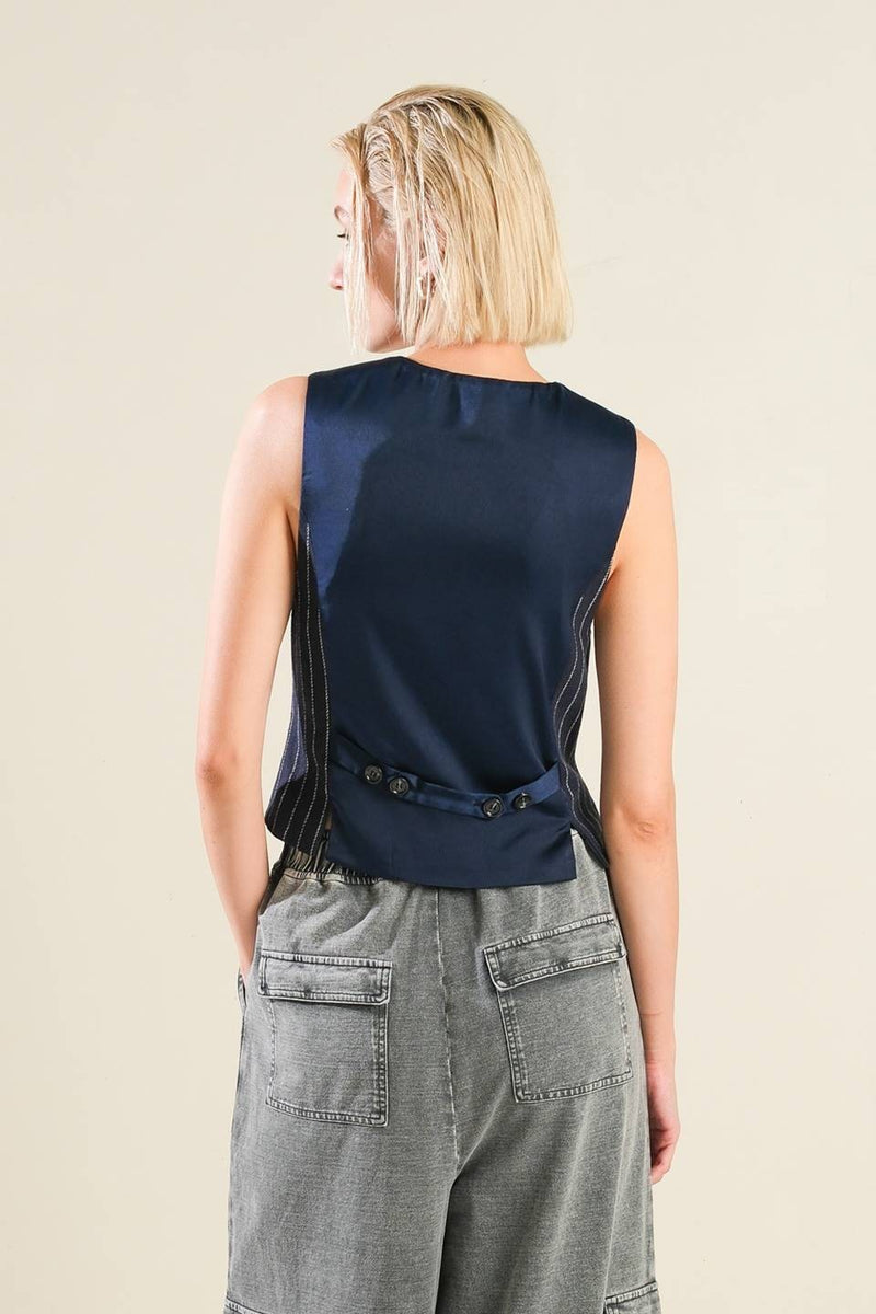 Demitra Striped Navy Vest