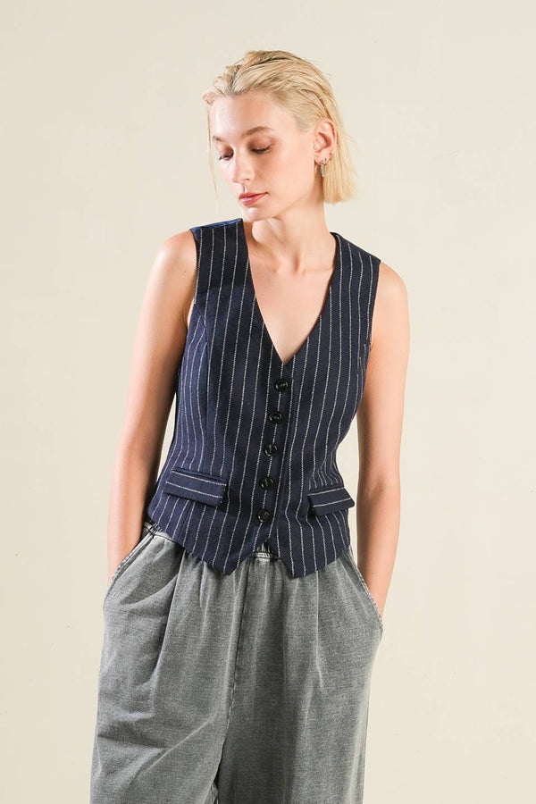 Demitra Striped Navy Vest