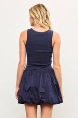 Enya Navy Balloon Hem Dress