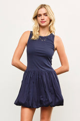 Enya Navy Balloon Hem Dress