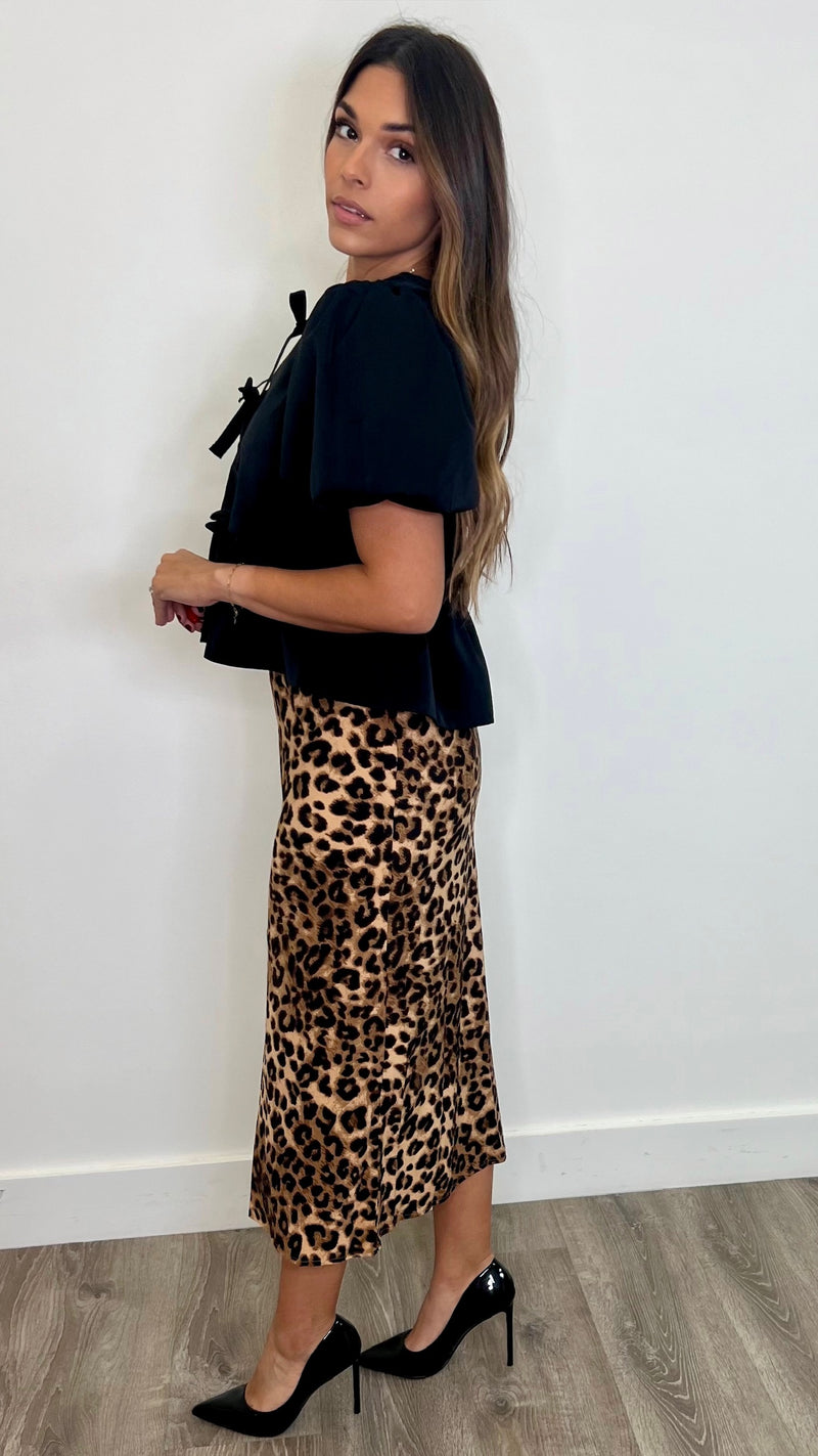 Chloe Camel Leopard Print Midi Skirt