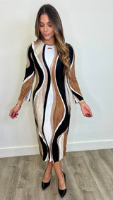 Macey Mocha Wave Print Dress