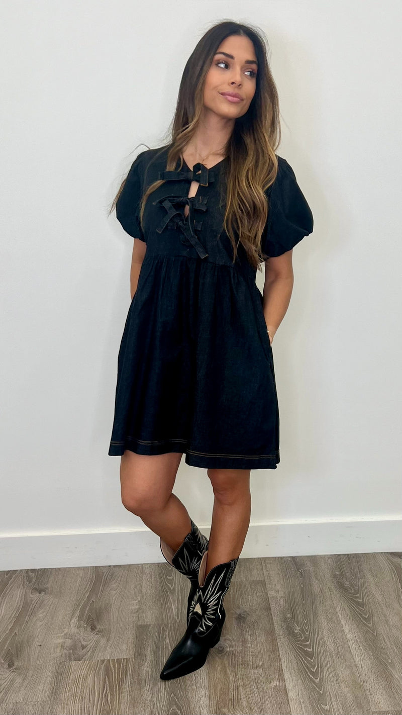 Valerie Black Denim Babydoll Dress