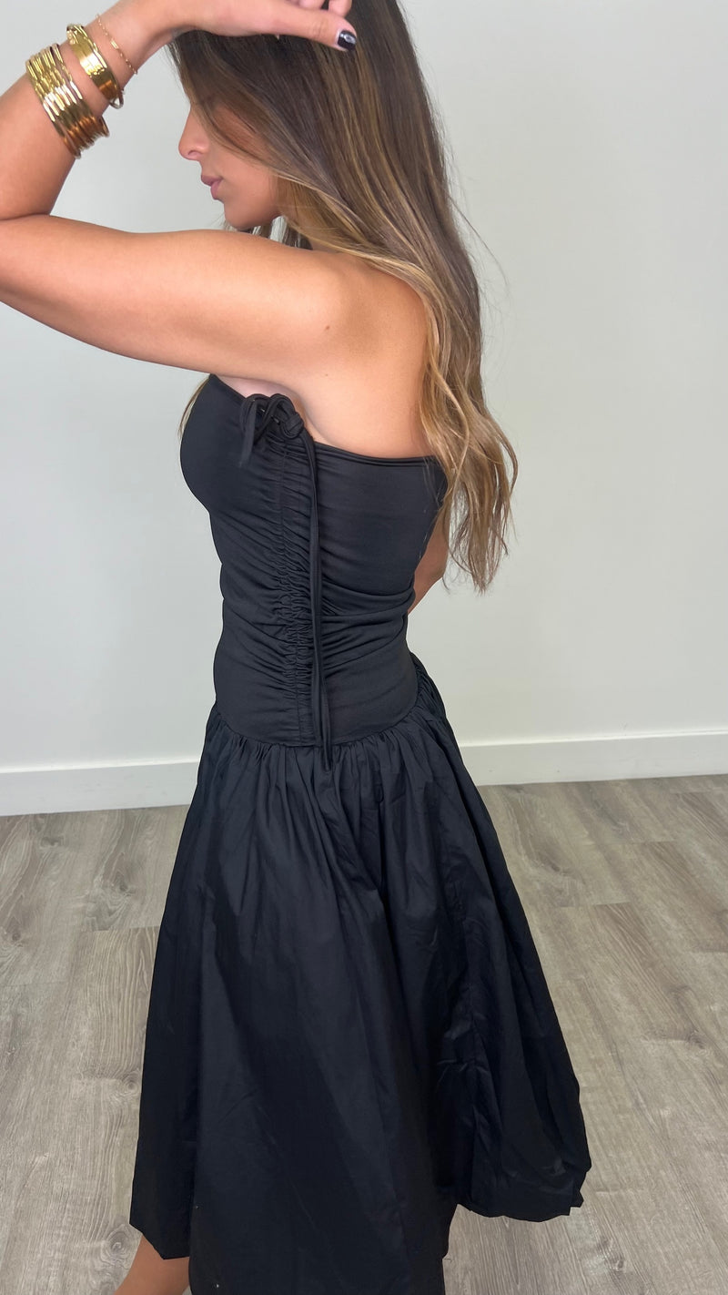 Tassa Black Strapless Midi Dress