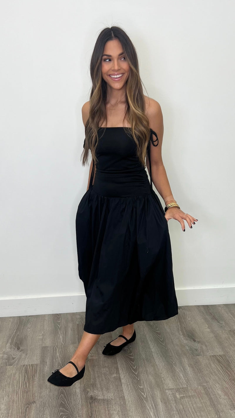 Tassa Black Strapless Midi Dress