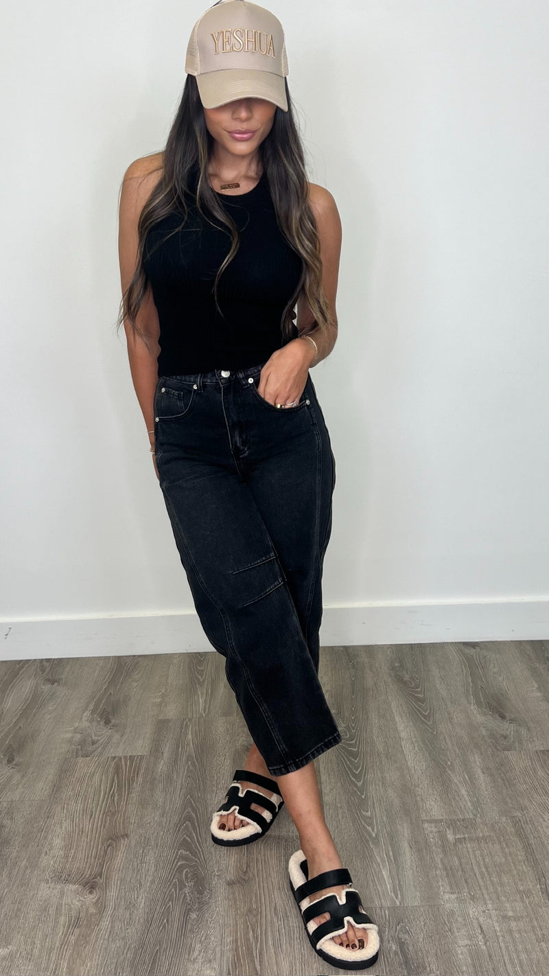 Angie Black Denim Barrel Jeans