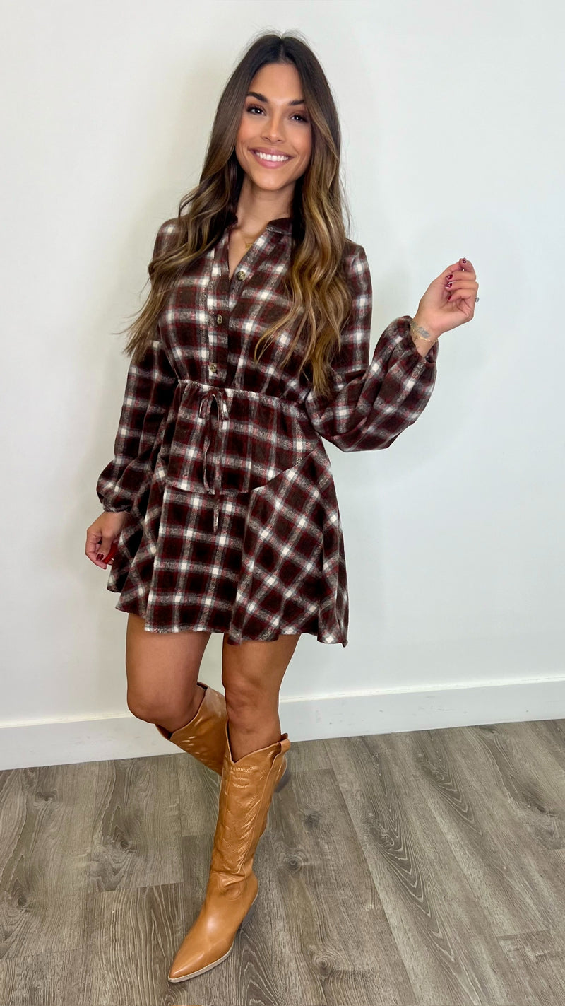 Vivi Brown Plaid Dress