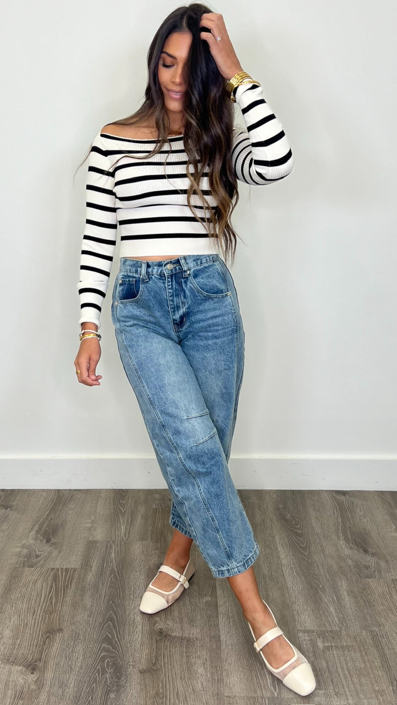 Kim Cream Black Striped Top