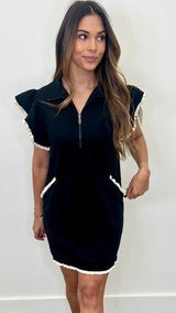 Antonella Black Half Zip Mini Dress