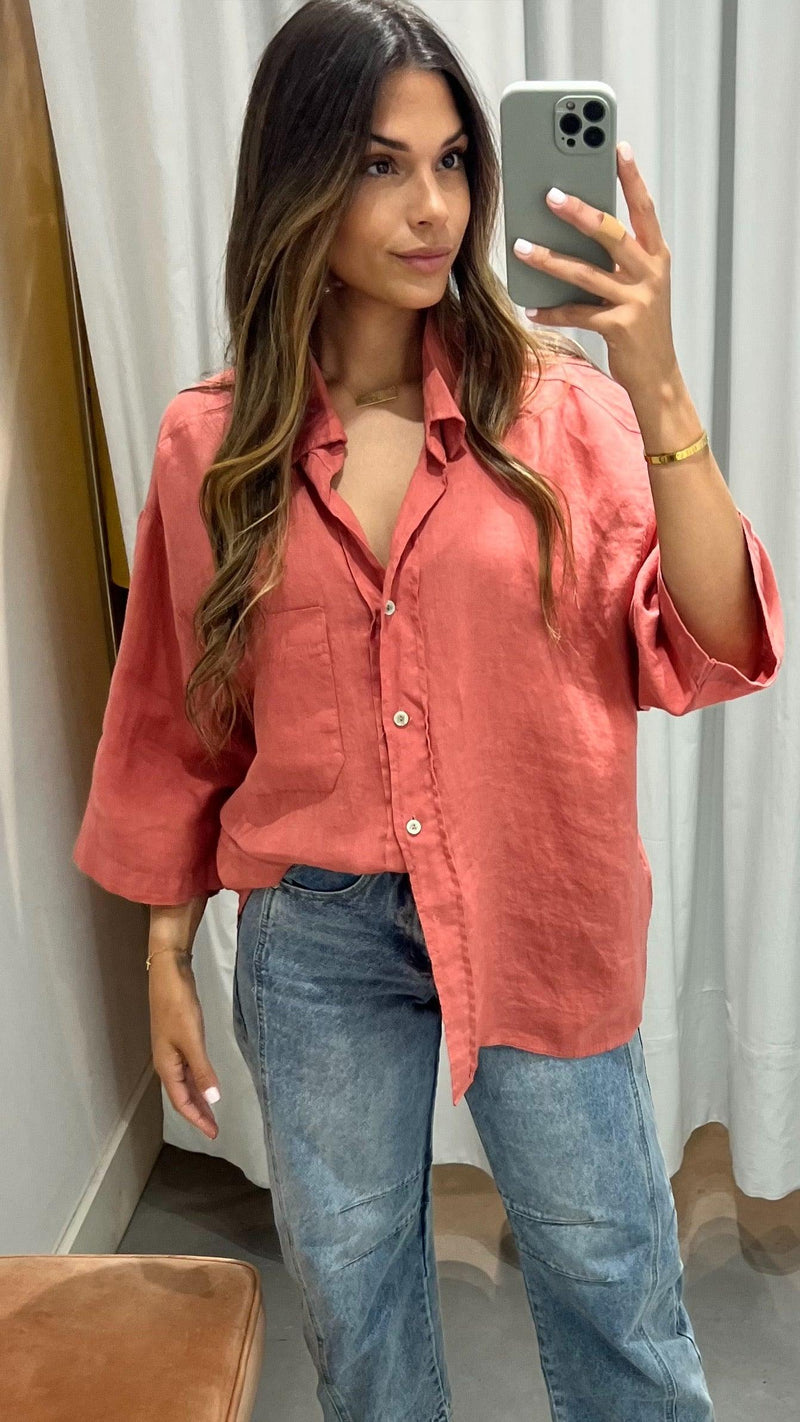 Serafina Linen Button Up Top - PRINZZESA BOUTIQUE