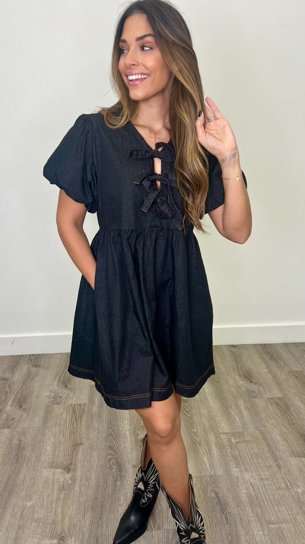 Valerie Black Denim Babydoll Dress