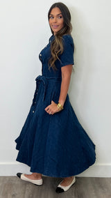 Mayra Dark Denim Button Down Midi Dress