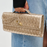 Ada Top Handle Woven East West Clutch Crossbody Gold