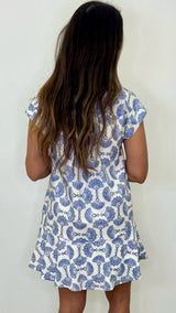 Emmeline Blue Print Mini Dress