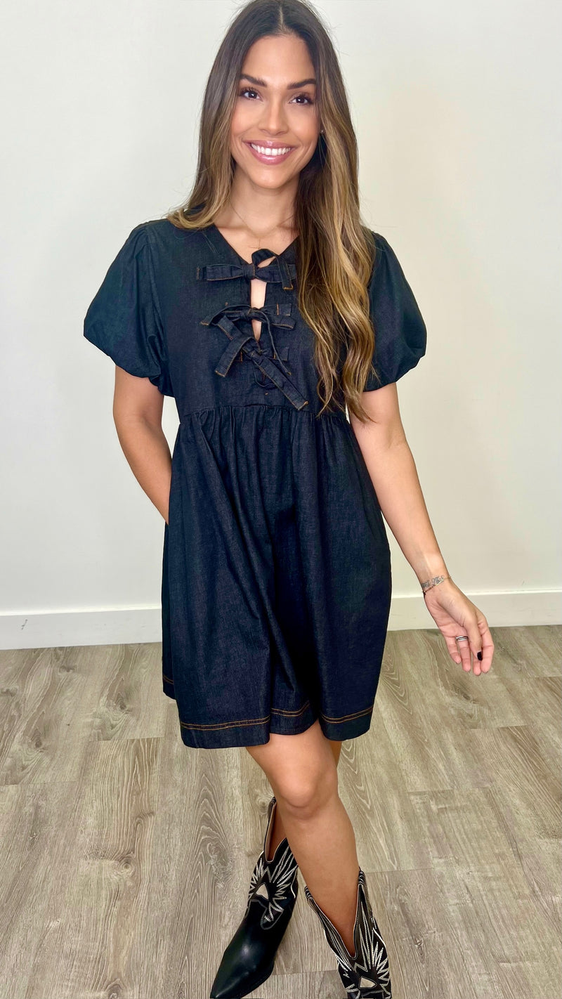 Valerie Black Denim Babydoll Dress